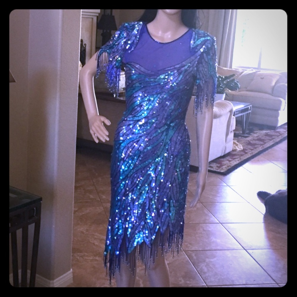 Royal blue and turquoise asymmetrical hem gown.